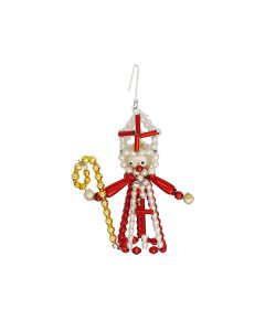 Nikolaus aus Glasperlen, 8 cm, rot-gold-weiß