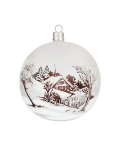 Christbaumkugel aus Glas, 10 cm, transparent mit Winterlandschaft