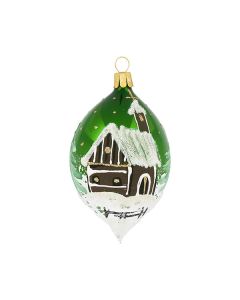 Olive aus Glas, 10 cm, grün mit Kapelle