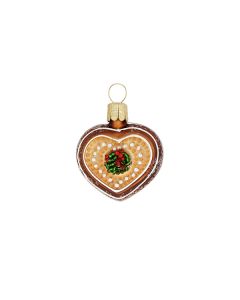 Herz aus Glas, 4 cm in altgold mit Lebkuchenverzierung