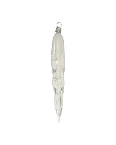 Eiszapfen aus Glas, 17 cm, silber mit weißem Glitzer