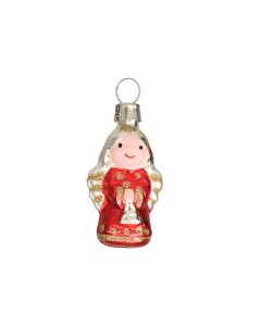 Engel aus Glas, Miniatur,  5 cm, silber-rot
