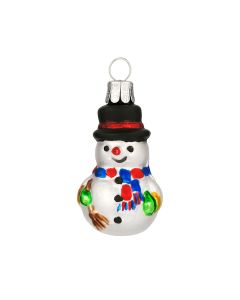 Glasfigur, Schneemann, 6 cm, weiß mit buntem Schal