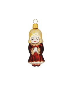 Glasfigur, Engel mit geschlossenen Augen, 8 cm, weinrot