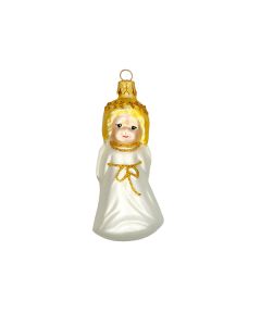 Glasfigur, Engel mit goldenem Haar, 8,5 cm, weiß-gold
