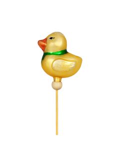 Glasfigur, Ente gold, auf Holzstab, handbemalt
