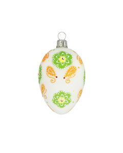 Osterei aus Glas, matt weiß mit Blumen, Pastellfarben, 8 cm
