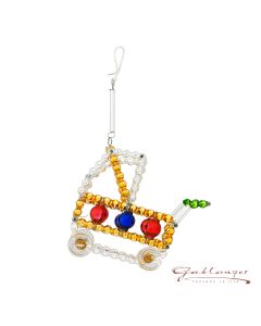 Kinderwagen aus Glasperlen, 6 cm, silber-bunt