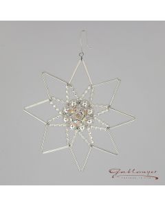 Stern aus Glasperlen mit Elementen aus Glassteinen, 10 cm, silber