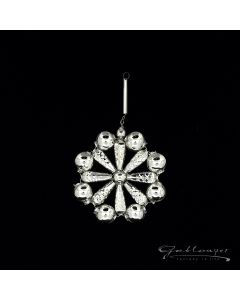 Ornament aus Glasperlen, Blume 5,5 cm, silber