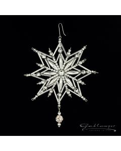 Stern aus Glasperlen, 13,5 cm, 3-dimensional, mit Strass-Steine, silber