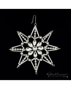 Großer Stern aus Glasperlen mit Blume, 10,5 cm, silber