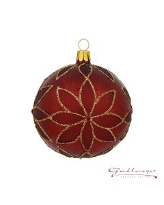 Christmas Ball made of glass, 8 cm, wine-red with flowers