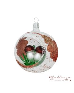 Christmas Ball made of glass, 8 cm, transparent with mushrooms