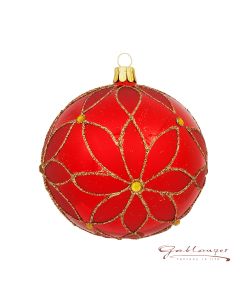 Christbaumkugel aus Glas, 10 cm, rot-gold, große Blumen