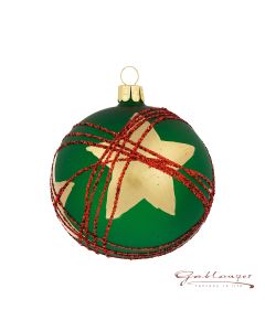 Christbaumkugel aus Glas, 8 cm, grün mit goldenen Sterne