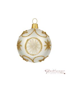 Christbaumkugel aus Glas, 6 cm, weißgold mit Stich, Sterne und Linien