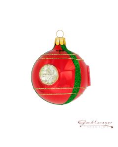 Christbaumkugel, 7 cm, rot mit kleinem Stich und Glitzer