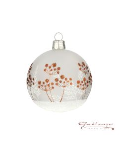 Christmas Ball, 7 cm, transparent white with brown flowers