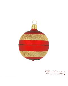 Christbaumkugel aus Glas, 6 cm, rot mit Glitzerstreifen