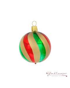Christbaumkugel aus Glas, 6 cm, wellenförmig gestreift in rot-gold-grün