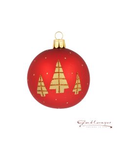 Christmas Ball made of glass, 7 cm, red, golden trees