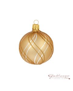Christbaumkugel aus Glas, 6 cm, matt gold mit Linien