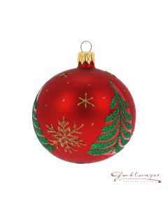 Christmas Ball, 8 cm, matt red with green trees
