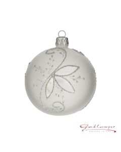Christmas Ball made of glass, 8 cm, transparent-white, glitter