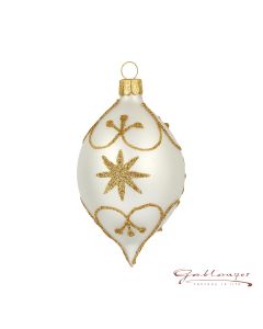 Olive made of glass, 10 cm, whitegold with stars and lines