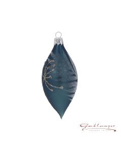 Olive aus Glas, 8 cm, blaugrau mit Blättermuster