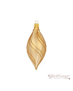 Olive aus Glas, 8 cm, matt gold mit Linien
