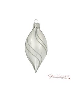 Olive aus Glas, 8 cm, matt silber mit Linien