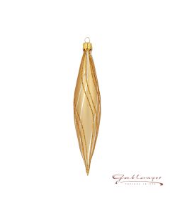 Olive aus Glas, 14,5 cm, matt gold mit Linien