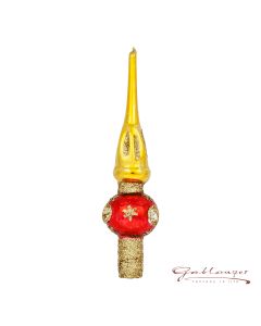 Christbaumspitze aus Glas, Mini, 14 cm, gold-rot