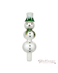 Christbaumspitze aus Glas,  24 cm, 3 Kugeln, Schneemann mit Hut