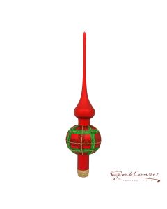 Christbaumspitze aus Glas, 1 Kugel, 29 cm, rot, Schottenmuster