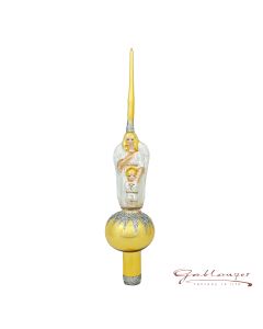 Christbaumspitze aus Glas, 1 Kugel mit Engel, 34 cm, silber-gold