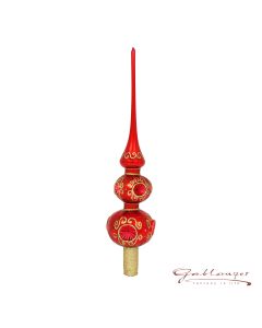 Christbaumspitze aus Glas, 2 Kugeln mit Stich, 32 cm, rot-gold