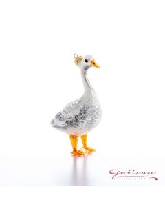 Bird made of glass, goose, 13 cm, white-orange