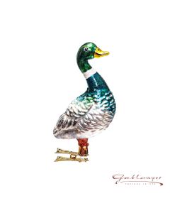 Bird made of glass, duck, 12 cm, green-blue-white