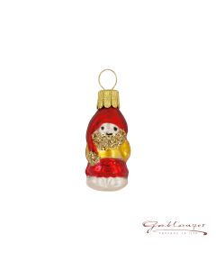 Glasfigur, Miniatur, Zwerg mit Zipfelmütze, 4 cm, rot-gold