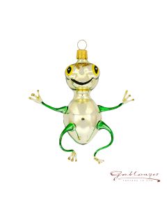 Glass figure, Frog, green-gold, 10 cm