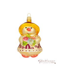 Glass figure, Chick with hat, 10 cm, yellow