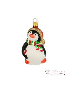Glasfigur, Pinguin mit Zipfelmütze, 9,5 cm, schwarz-weiß