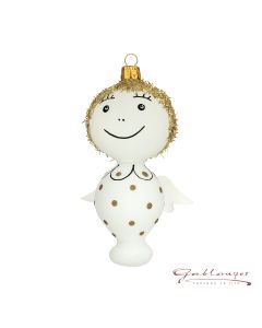 Glasfigur, großer Engel mit goldenem Haar, 14 cm, weiß