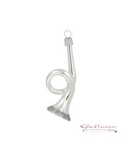 Glasfigur, Trompete, 8 cm, silber glänzend