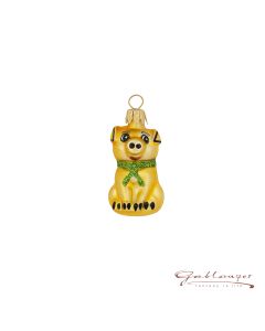 Glasfigur, Miniatur, Schwein mit grünem Band, 4,5 cm 