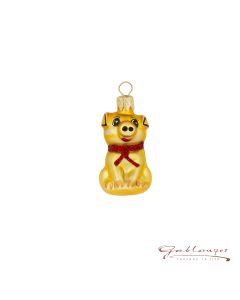 Glasfigur, Miniatur, Schwein mit rotem Band, 4,5 cm