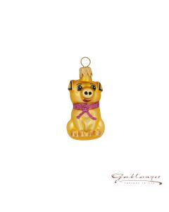 Glasfigur, Miniatur, Schwein mit pinkem Band, 4,5 cm